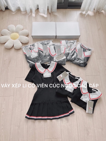 VÁY CỔ PHỐI VIỀN CHÂN XẾP LI- xả 85k