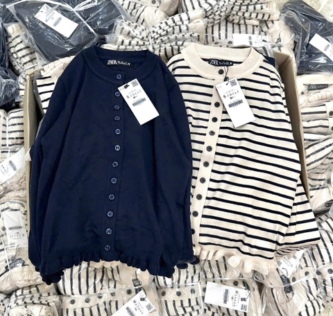 ÁO LEN CARDIGAN Z.ARA KẺ VIỀN BÈO NỮ THU ĐÔNG SẴN