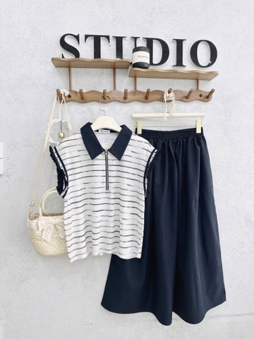 SET ÁO KẺ PHỐI TAT VIỀN MIX CHÂN VÁY NỮ