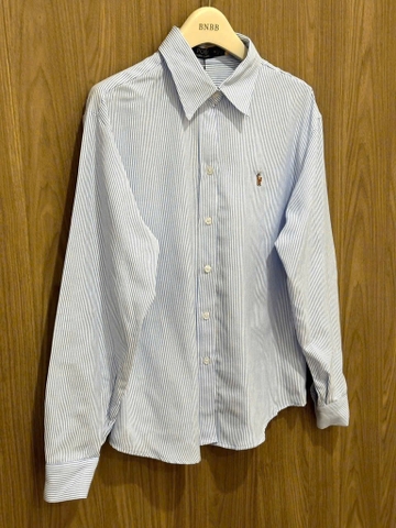 ÁO SƠ MI KẺ XANH THÊU LOGO NGỰA NỮ