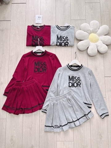 SET LEN LÔNG THỎ DIOR PHỐI SỌC CV XẾP LY 2 LỚP NỮ THU ĐÔNG SẴN