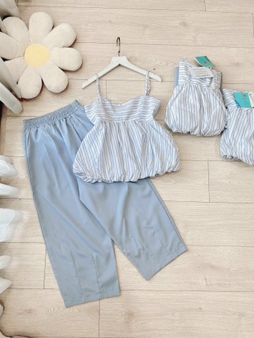 SET BỘ NỮ ÁO KẺ LI-EN BỒNG 2 LỚP CHẠY CHUN SẴN