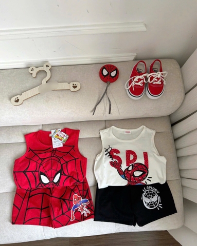 SÉT 2 BỘ NHỆN SÁT NÁCH TONE ĐỎ TRẮNG CHO BÉ TRAI
