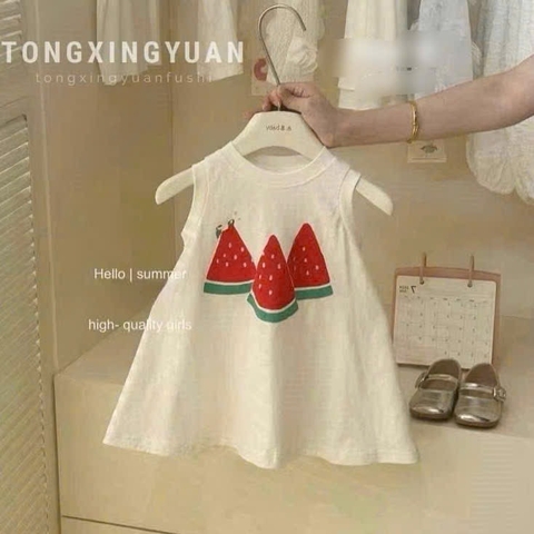 VÁY SÁT NÁCH DƯA HẤU KEM BÉ GÁI