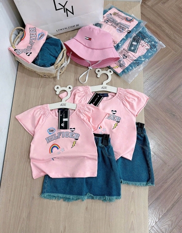 SET ÁO HỒNG QUẦN JEAN RÁCH BÉ GÁI SẴN( xả  89k)