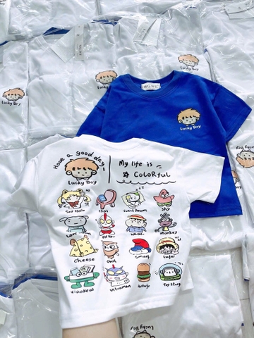 SET 2 ÁO PHÔNG COTTON TRẮNG XANH BÉ TRAI SẴN