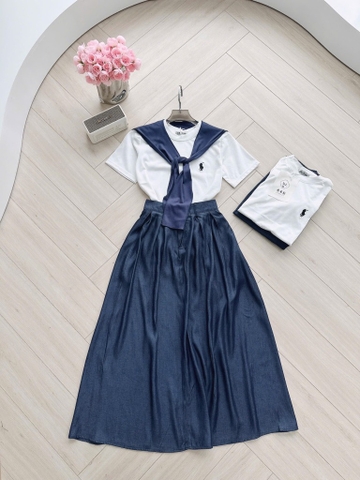 SET CHÂN VÁY LY PHỐI ÁO CT KÈM KHĂN QUÀNG NỮ