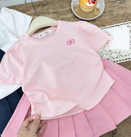 SET ÁO VÁY HỒNG THẮT KHĂN BÉ GÁI