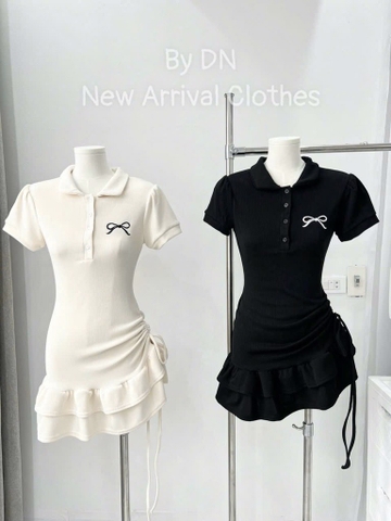 VÁY ÔM BODY CỔ BỂ POLO PHỐI ĐUÔI VÂY XOÈ TẦNG NỮ SẴN