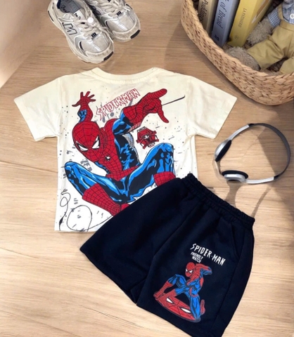 SET NHỆN SPIDERMAN ÁO BE QUẦN ĐEN BÉ TRAI SẴN