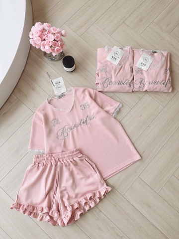 SET CỔ TIM SHORT BÈO PHỐI REN NỮ SẴN