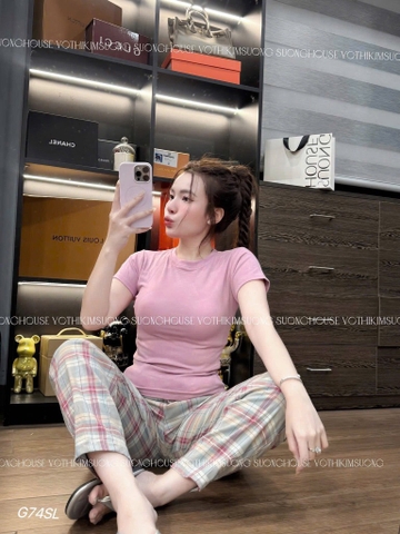 SET COTTON ÁO ÔM QUẦN KẺ NỮ SẴN