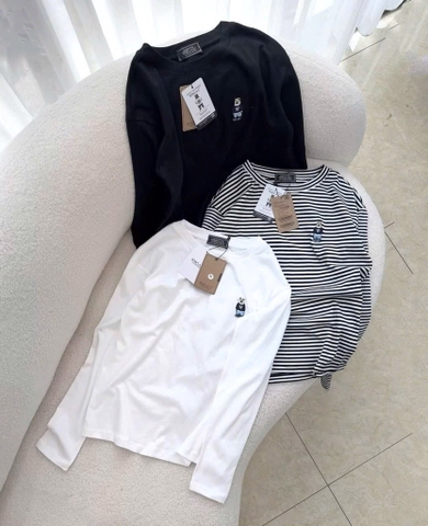 SET 3 ÁO ZIP THÊU GẤU ĐEN TRẮNG KẺ NỮ THU ĐÔNG