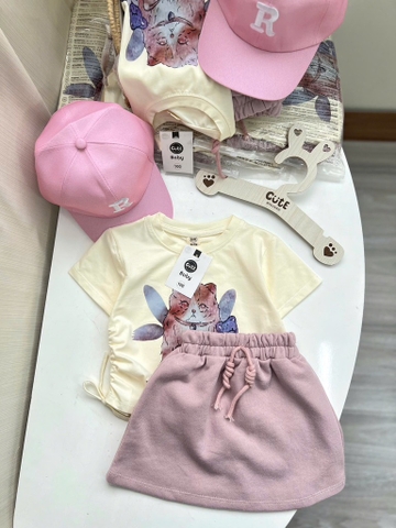 SET ÁO VÁY HỒNG BÉ GÁI KÈM MŨ