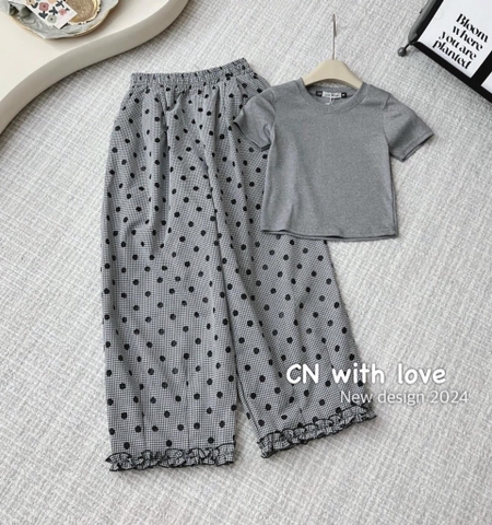 SET ÁO TĂM PHỐI QUẦN CHẤM BI NỮ