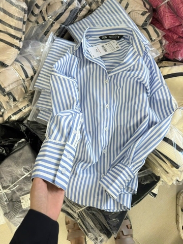 ÁO SƠ MI Z.R KẺ XANH DÀI TAY NỮ