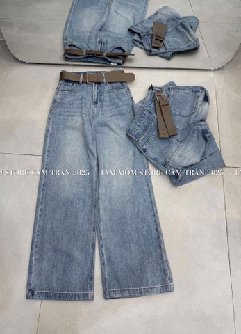 QUẦN JEAN NỮ SUÔNG TÚI VUÔNG MÀU XANH SẴN