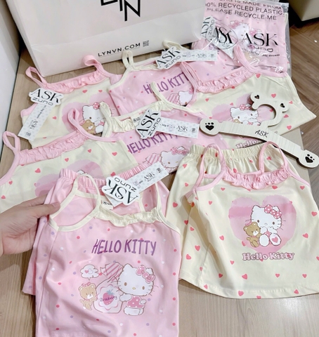 SET 2 BỘ COTTON 2 DÂY CỔ BÈO KITTY TONE BE HỒNG BÉ GÁI(XẢ 79k)