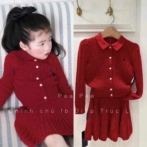 SET LEN DỆT THÊU NGỰA – MÀU ĐỎ ĐÔ BÉ GÁI