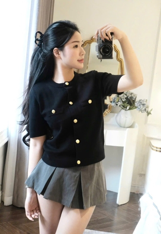 ÁO LEN CDG ĐEN CỘC TAY TÚI GIẢ NỮ THU ĐÔNG