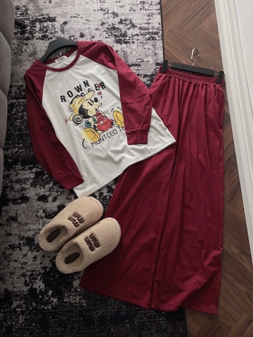 SET BỘ DÀI MẶC NHÀ MICKY PHỐI ĐỎ NỮ THU ĐÔNG SẴN