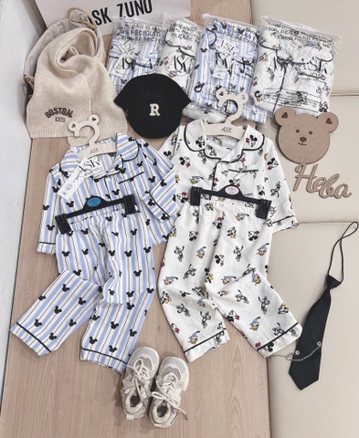 SET 2 BỘ DÀI PIJAMA VỊT KẺ XANH BE BÉ TRAI (LOAD LẠI GIÁ)