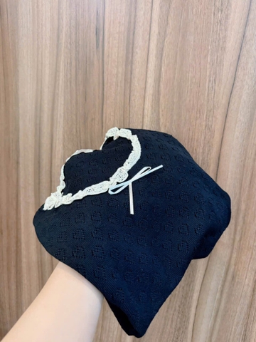 ÁO LEN NỮ PHỐI REN CỔ ĐÍNH NƠ
