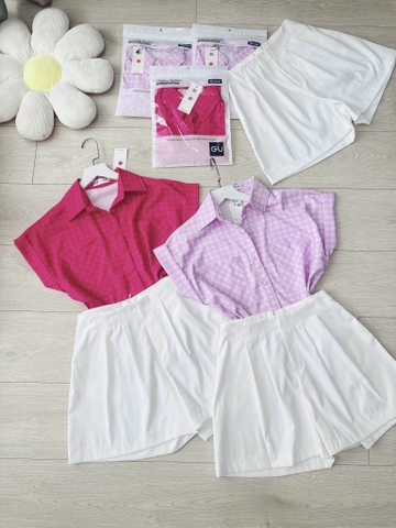 SET ÁO SƠ MI NỮ GU HAI TÚI TAY MIXẾP LI ( xả 145k)