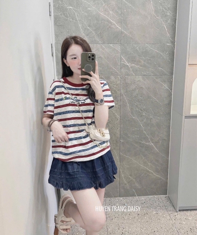ÁO PHÔNG KẺ NGANG ĐỎ XANH NỮ SẴN