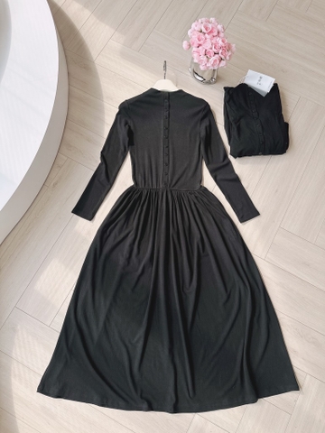 VÁY DÀI PHỐI CỔ LIỀN CÚC GIỮA NỮ THU ĐÔNG