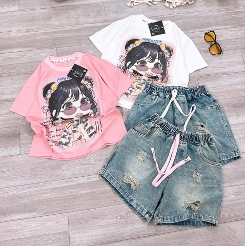 SET ÁO PHÔNG CÔ GÁI ĐEO KÍNH QUẦN BÒ BÉ GÁI