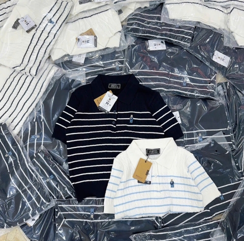 ÁO POLO LEN VẶN THỪNG THÊU GẤU CỘC TAY NỮ THU ĐÔNG