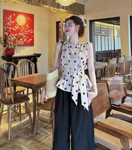 SET ÁO BE  CHẤM BI QUẦN ĐŨI NỮ