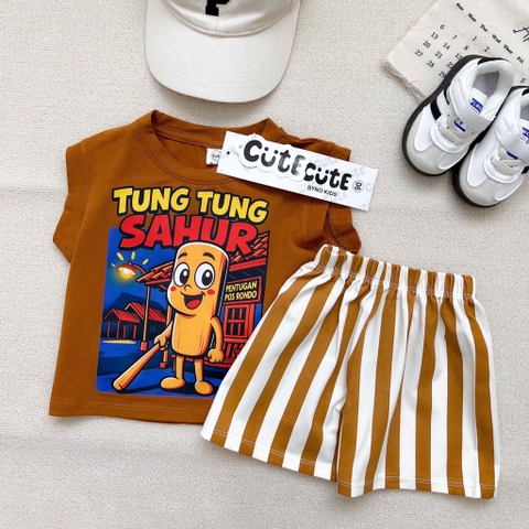 SET BA LỖ TUNGTUNG SAHUR QUẦN SỌC NÂU TÂY CHO BÉ TRAI