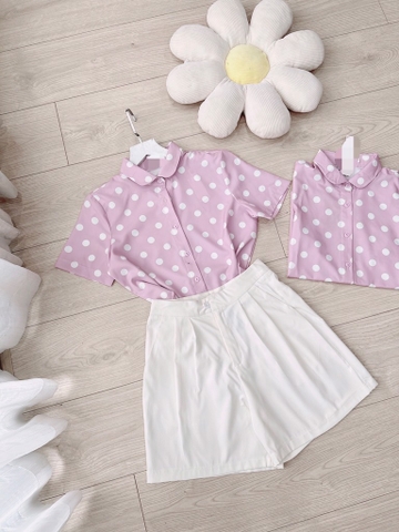 SET CHẤM BI HỒNG CỔ SEN NHỎ MIXX SHORT KAKI SẴN