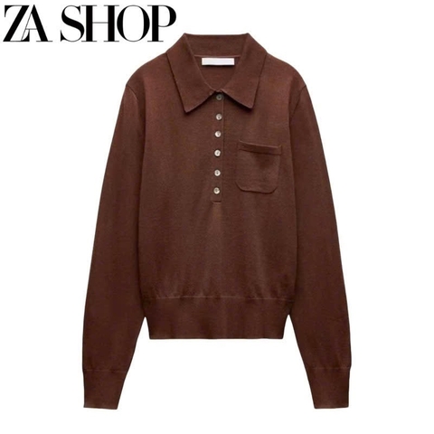 ÁO LEN CỔ POLO DÀI TAY NÂU SOCOLA NỮ THU ĐÔNG