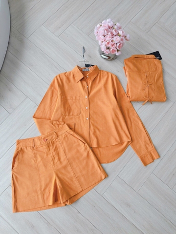 SET BỘ ORANGE NƠ SAU XẮN TAY QUẦN SHORT LỠ NỮ SẴN(XẢ 155k)