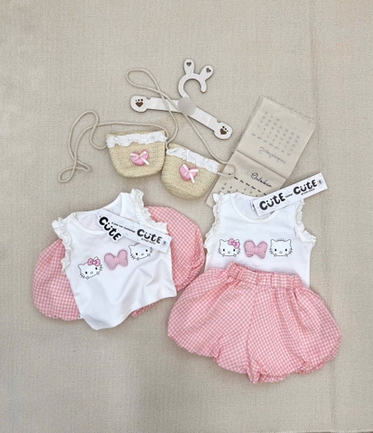 SET KITTY SÁT NÁCH TRẮNG QUẦN BÍ KÈM TÚI CHO BÉ GÁI SẴN