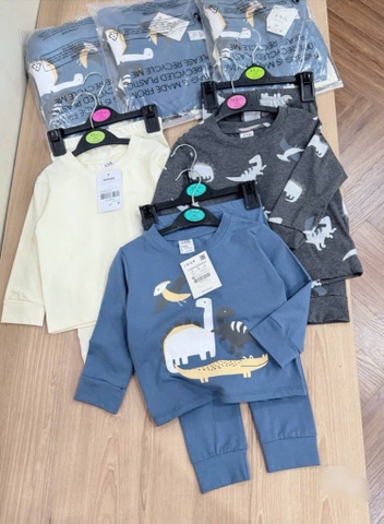 SET 3 BỘ DÀI TAY KHỦNG LONG TONE XANH TRẮNG XÁM BÉ TRAI