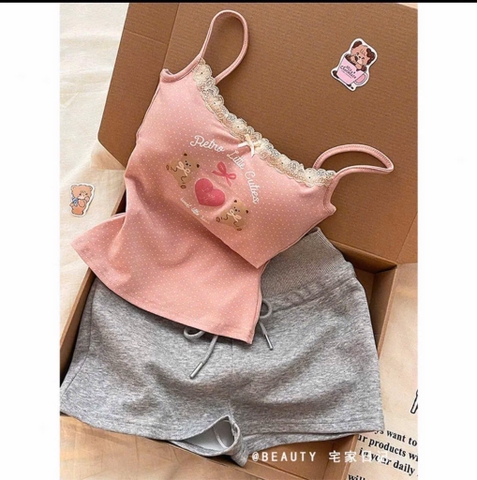SET 2 DÂY GẤU CHẤM BI CÓ ĐỆM NGỰC NỮ SẴN