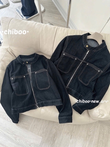 ÁO KHOÁC JEAN NỮ CỔ TÀU TÚI CÓI THU ĐÔNG SẴN