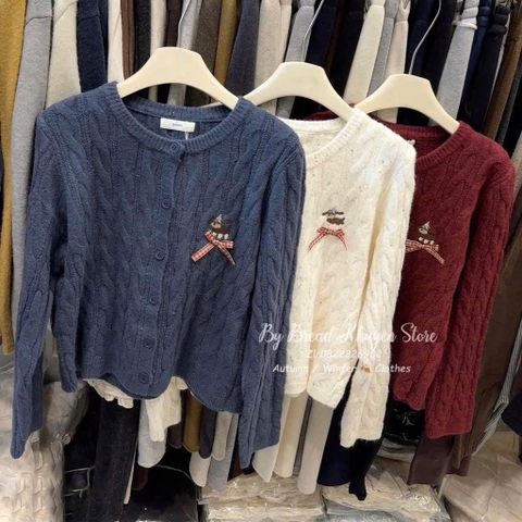ÁO LEN THỪNG PHỐI CÚC ĐÍNH NƠ NGỰC NỮ THU ĐÔNG SẴN (SALE 139k)