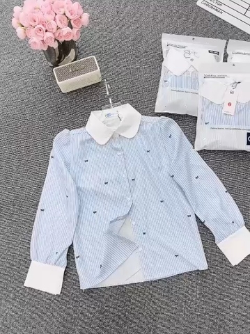 ÁO SƠ MI CỔ SEN KẺ XANH NỮ (2X GIÁ TỐT HƠN)