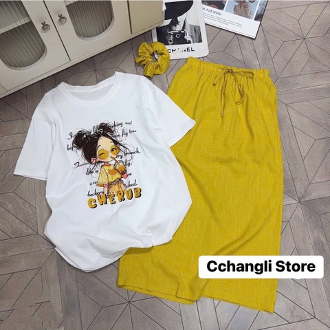 SET CHÂN VÁY ĐŨI VÀNG ÁO PHÔNG CÔ GÁI CHERUB NỮ