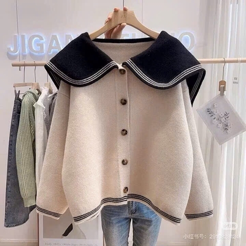 ÁO LEN CARDIGAN 2 MÀU CỔ THUỶ THỦ NỮ THU ĐÔNG SẴN