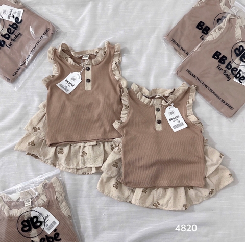 SET ÁO NÂU VÁY HOA BÈO TẦNG BÉ GÁI SẴN(XẢ 58k)