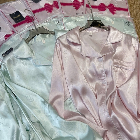 SET BỘ DÀI LỤA HELLO KITTY HỒNG XANH NỮ THU ĐÔNG