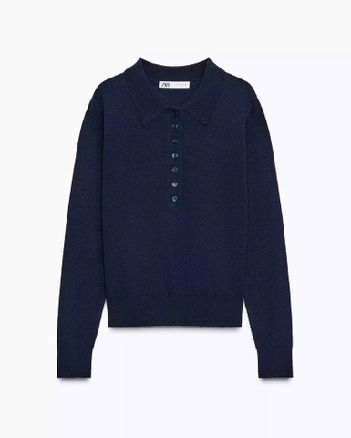 ÁO LEN TRƠN ZÀ ZÁ POLO XANH THAN DÀI TAY NỮ THU ĐÔNG