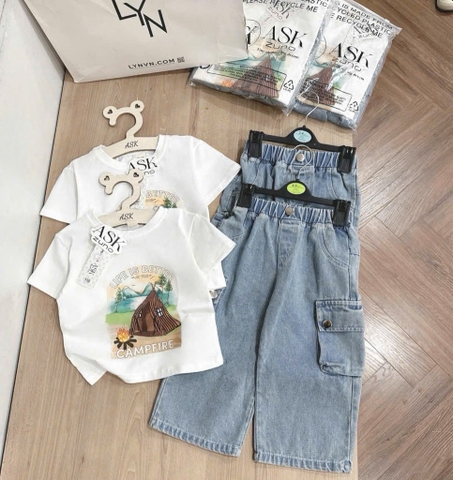 SET ÁO PHÔNG ÉP HÌNH PE CAO CẤP+ QUẦN JEAN TÚI HỘP BÉ TRAI( xả 79k )