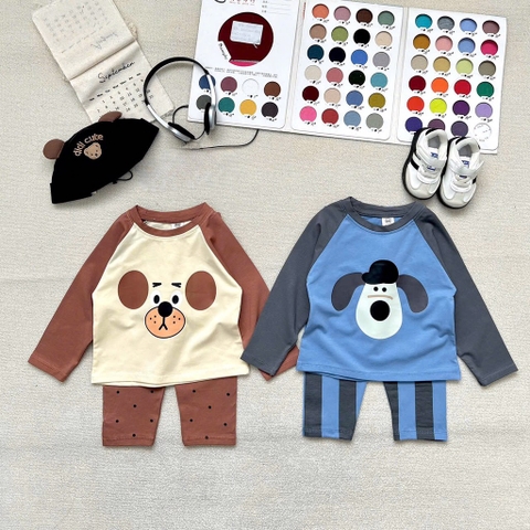 SET 2 BỘ DÀI COTTON CHÓ XANH GẤU NÂU BÉ TRAI SẴN